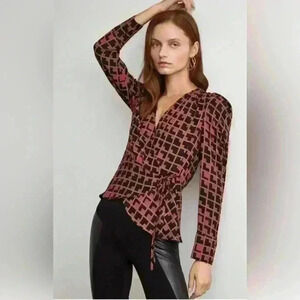 BCBGMaxAzria Surplice Blouse Long Sleeve Size Large